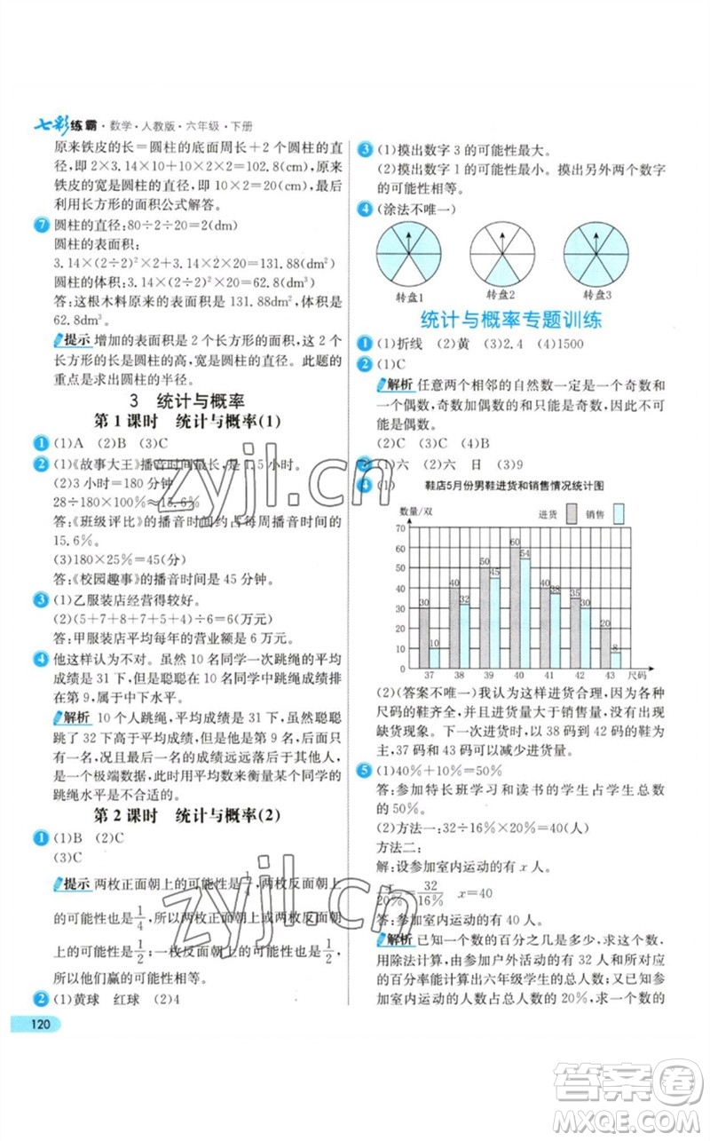 河北教育出版社2023七彩練霸六年級數(shù)學下冊人教版參考答案