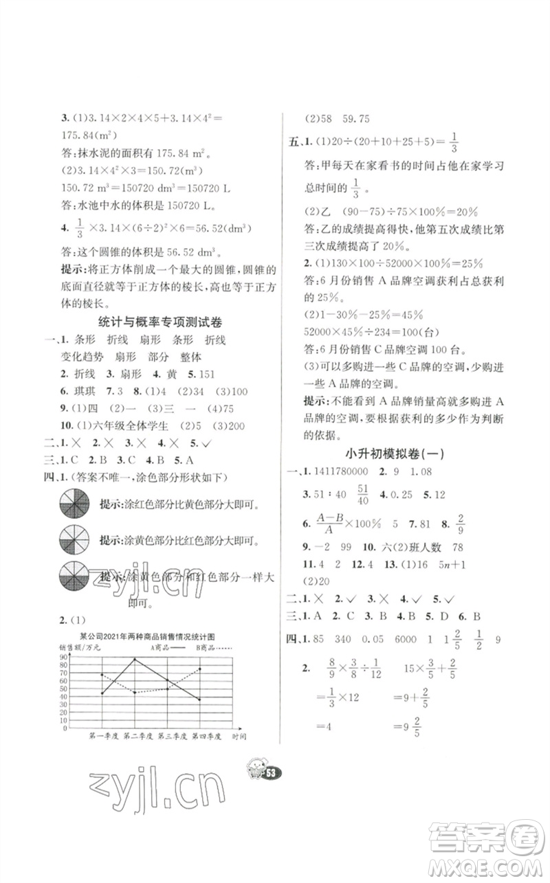 河北教育出版社2023七彩練霸六年級數(shù)學下冊人教版參考答案
