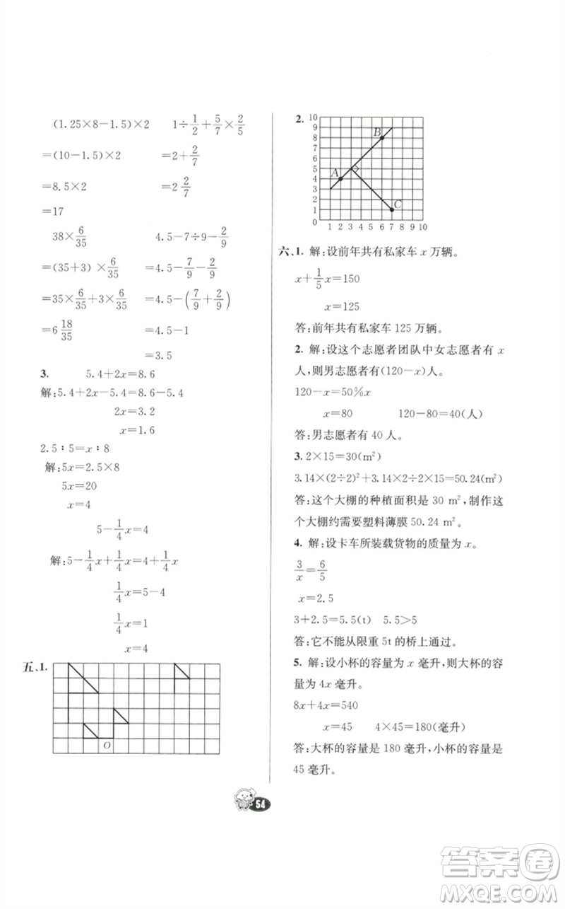 河北教育出版社2023七彩練霸六年級數(shù)學下冊人教版參考答案