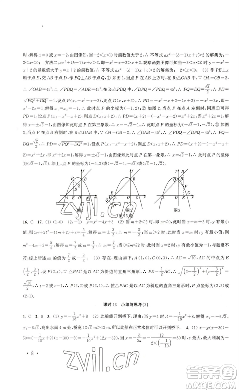 安徽人民出版社2023高效精練九年級數(shù)學下冊蘇科版參考答案
