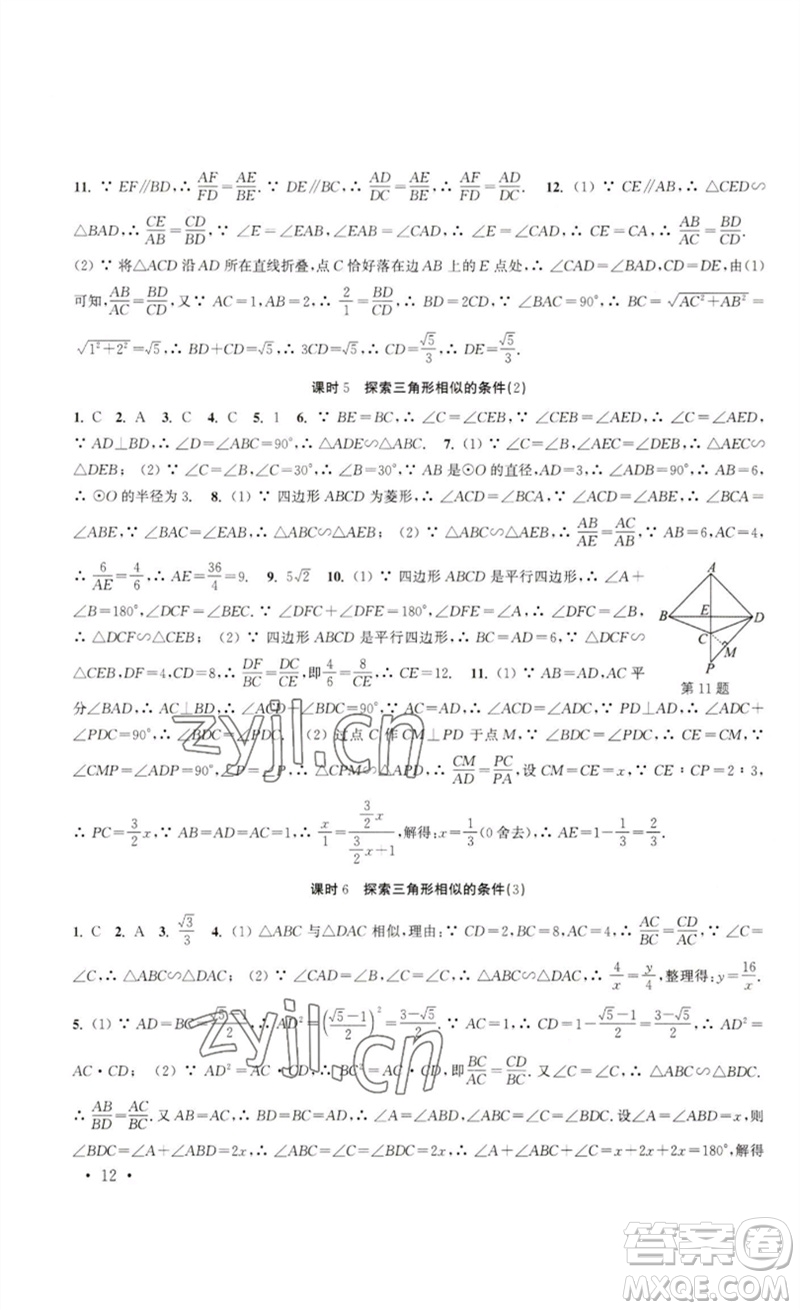 安徽人民出版社2023高效精練九年級數(shù)學下冊蘇科版參考答案