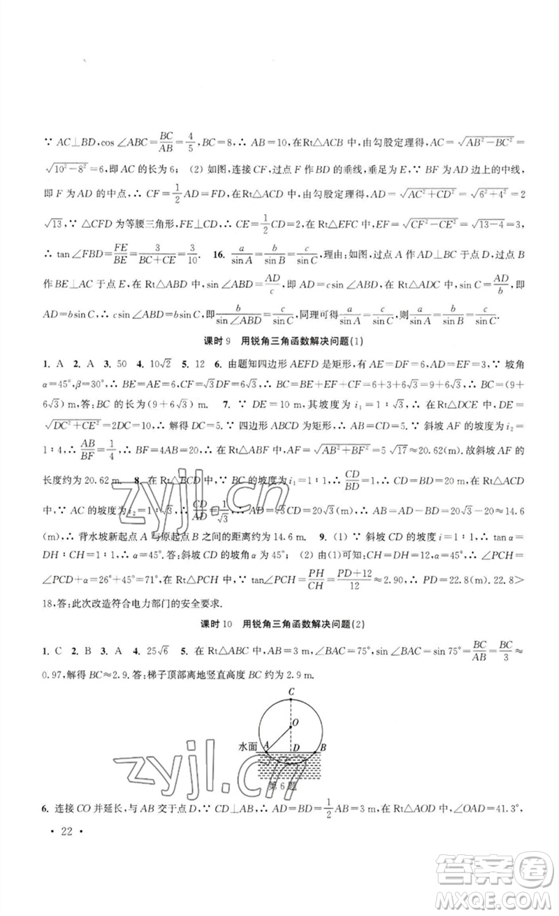 安徽人民出版社2023高效精練九年級數(shù)學下冊蘇科版參考答案