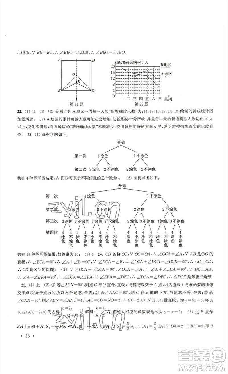 安徽人民出版社2023高效精練九年級數(shù)學下冊蘇科版參考答案