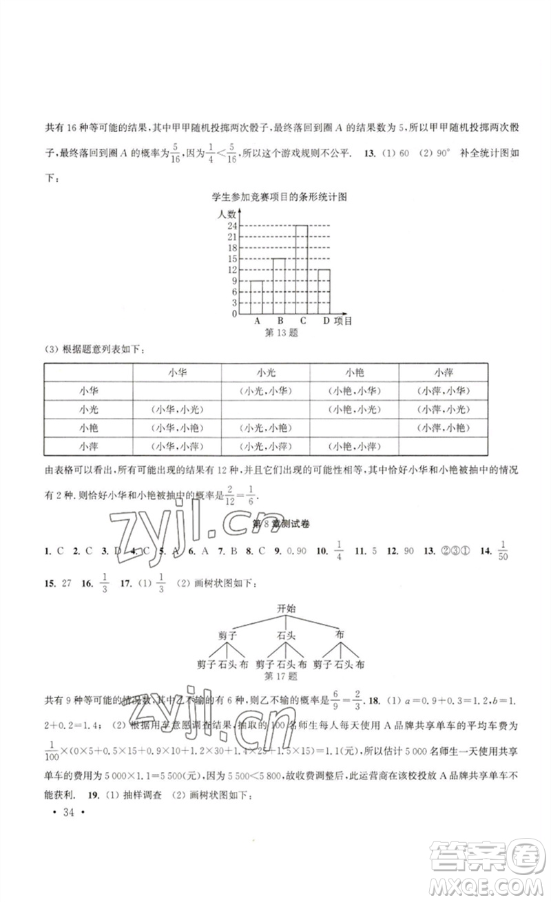 安徽人民出版社2023高效精練九年級數(shù)學下冊蘇科版參考答案