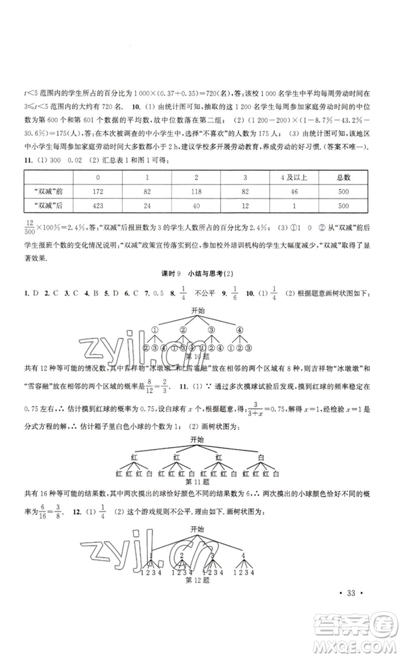 安徽人民出版社2023高效精練九年級數(shù)學下冊蘇科版參考答案