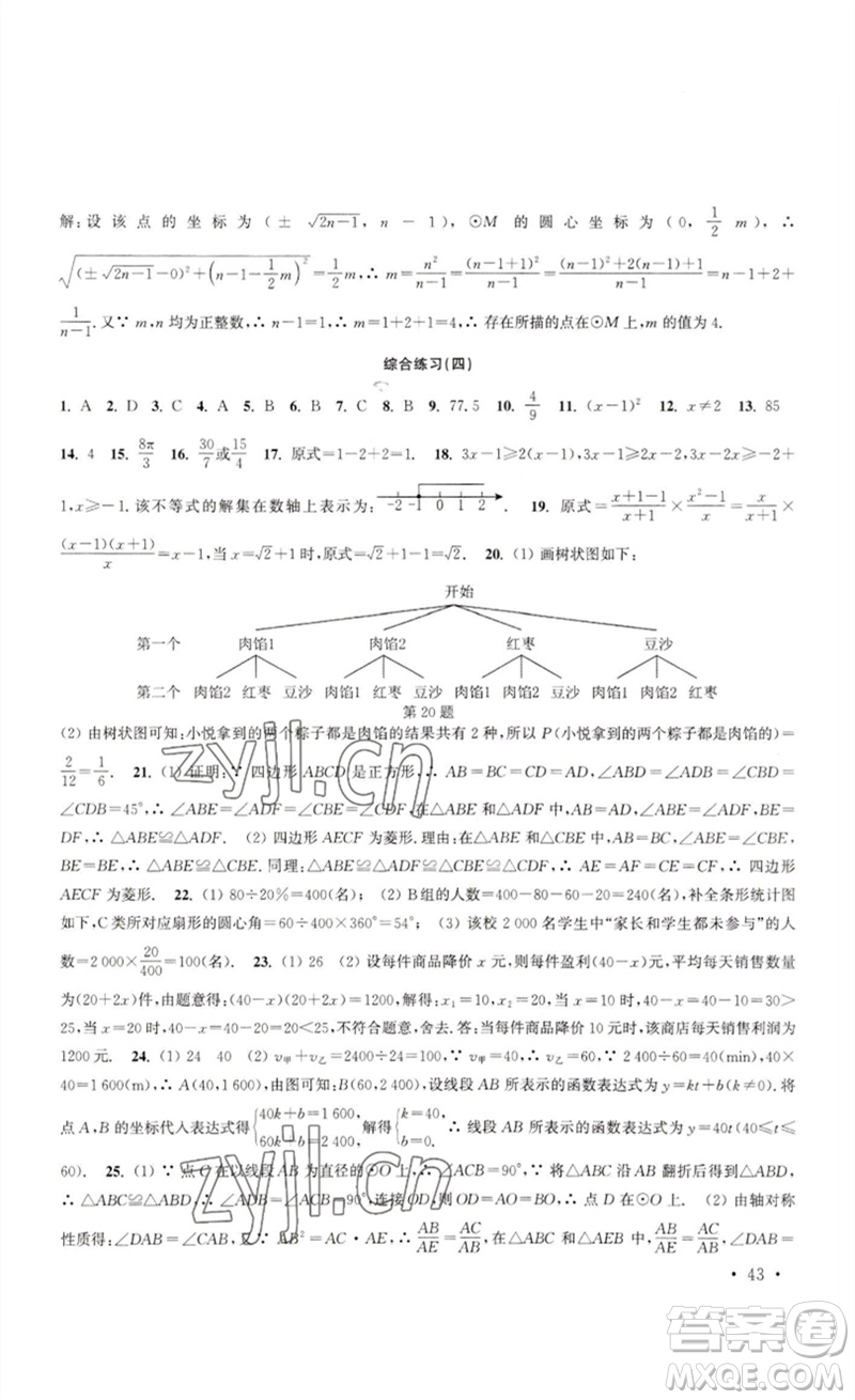 安徽人民出版社2023高效精練九年級數(shù)學下冊蘇科版參考答案
