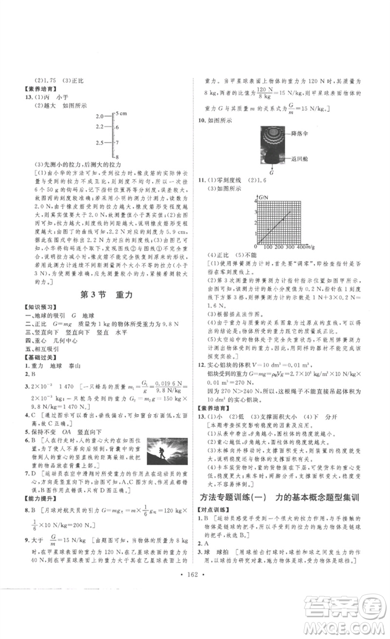 安徽人民出版社2023思路教練同步課時作業(yè)八年級物理下冊人教版參考答案
