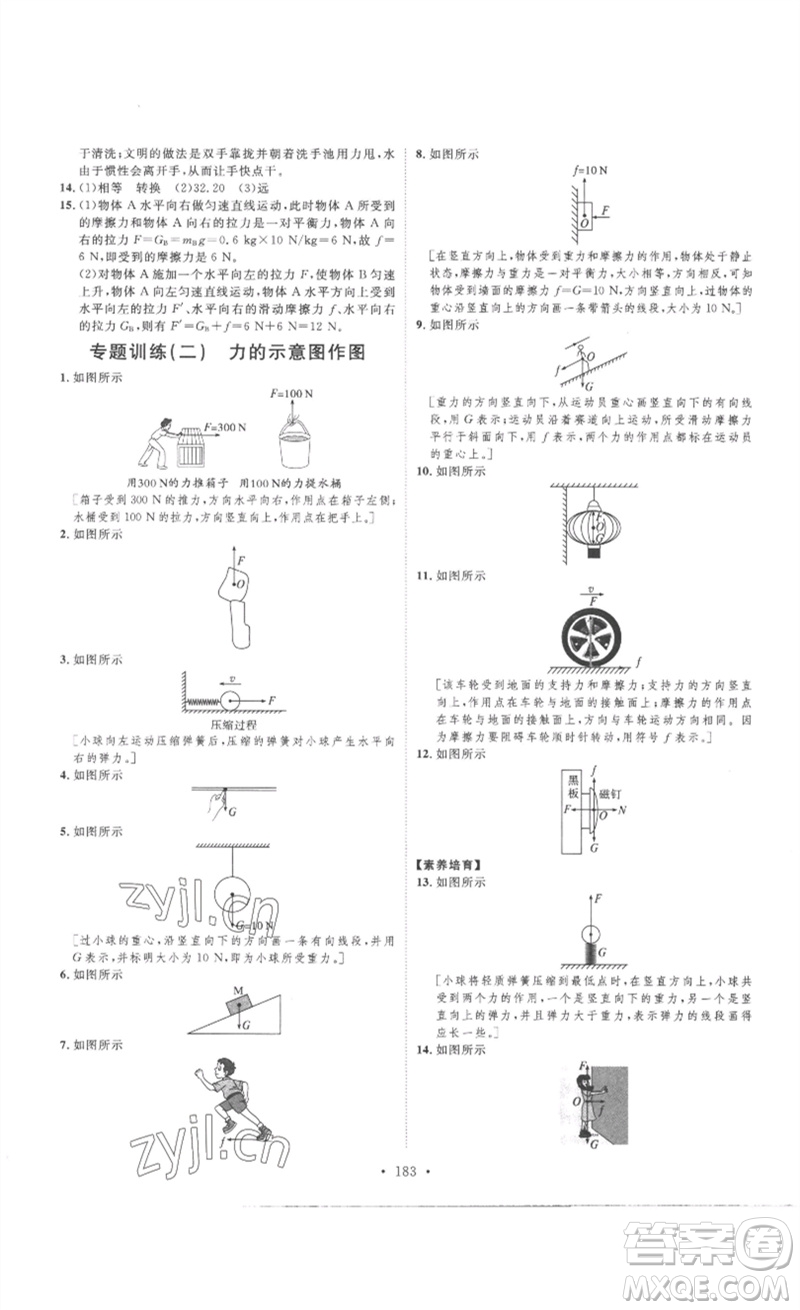 安徽人民出版社2023思路教練同步課時作業(yè)八年級物理下冊人教版參考答案
