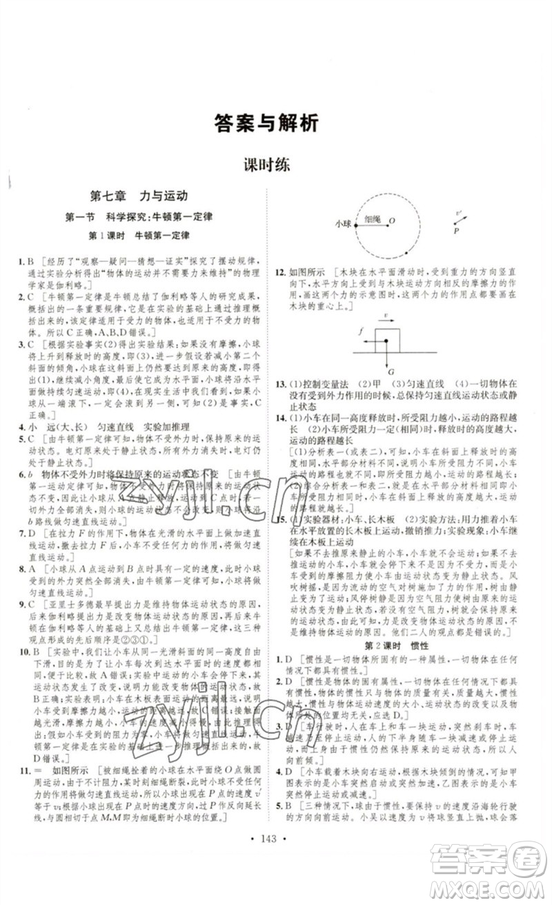 安徽人民出版社2023思路教練同步課時(shí)作業(yè)八年級(jí)物理下冊(cè)滬科版參考答案