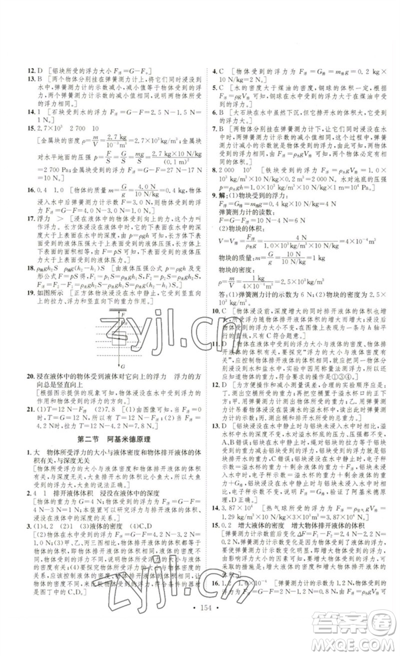 安徽人民出版社2023思路教練同步課時(shí)作業(yè)八年級(jí)物理下冊(cè)滬科版參考答案