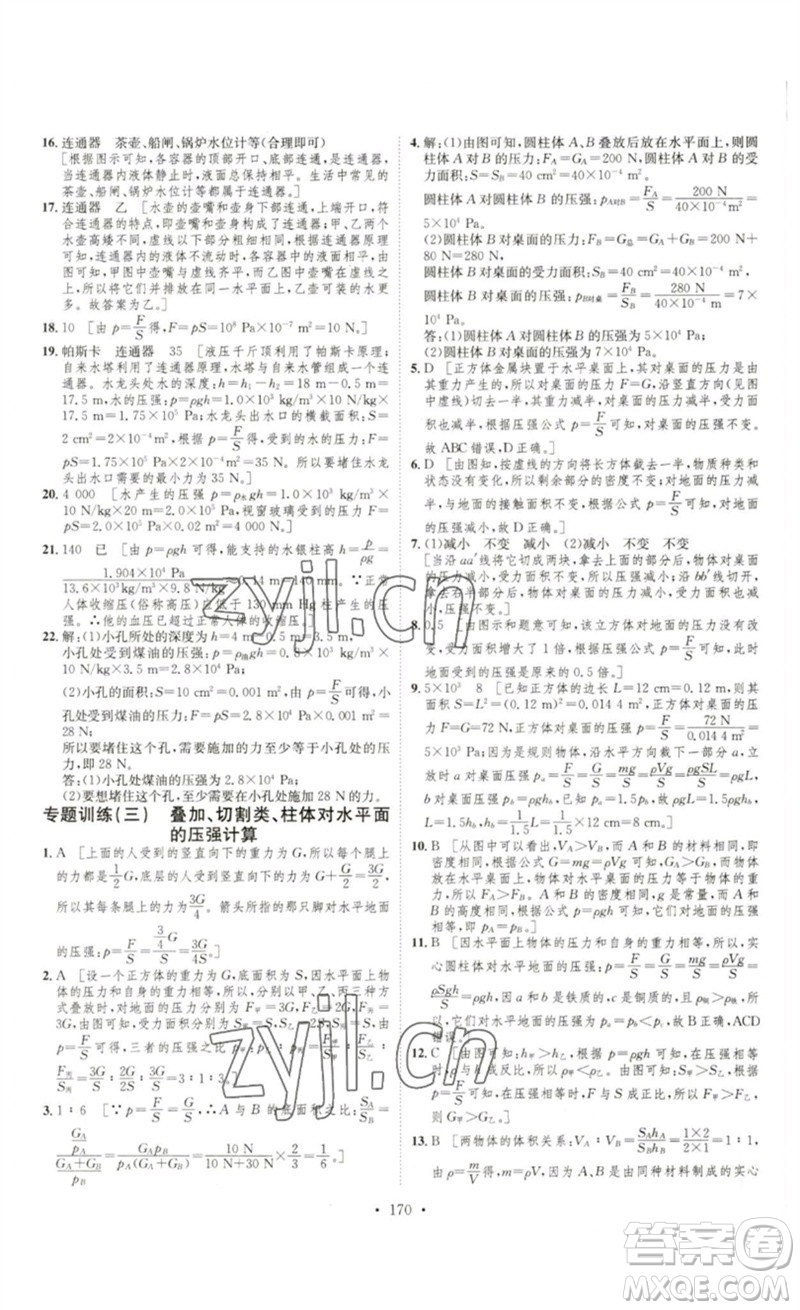 安徽人民出版社2023思路教練同步課時(shí)作業(yè)八年級(jí)物理下冊(cè)滬科版參考答案