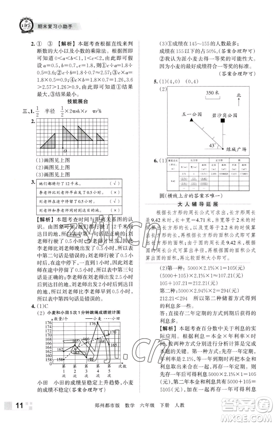 江西人民出版社2023王朝霞期末真題精編六年級下冊數(shù)學人教版鄭州專版參考答案
