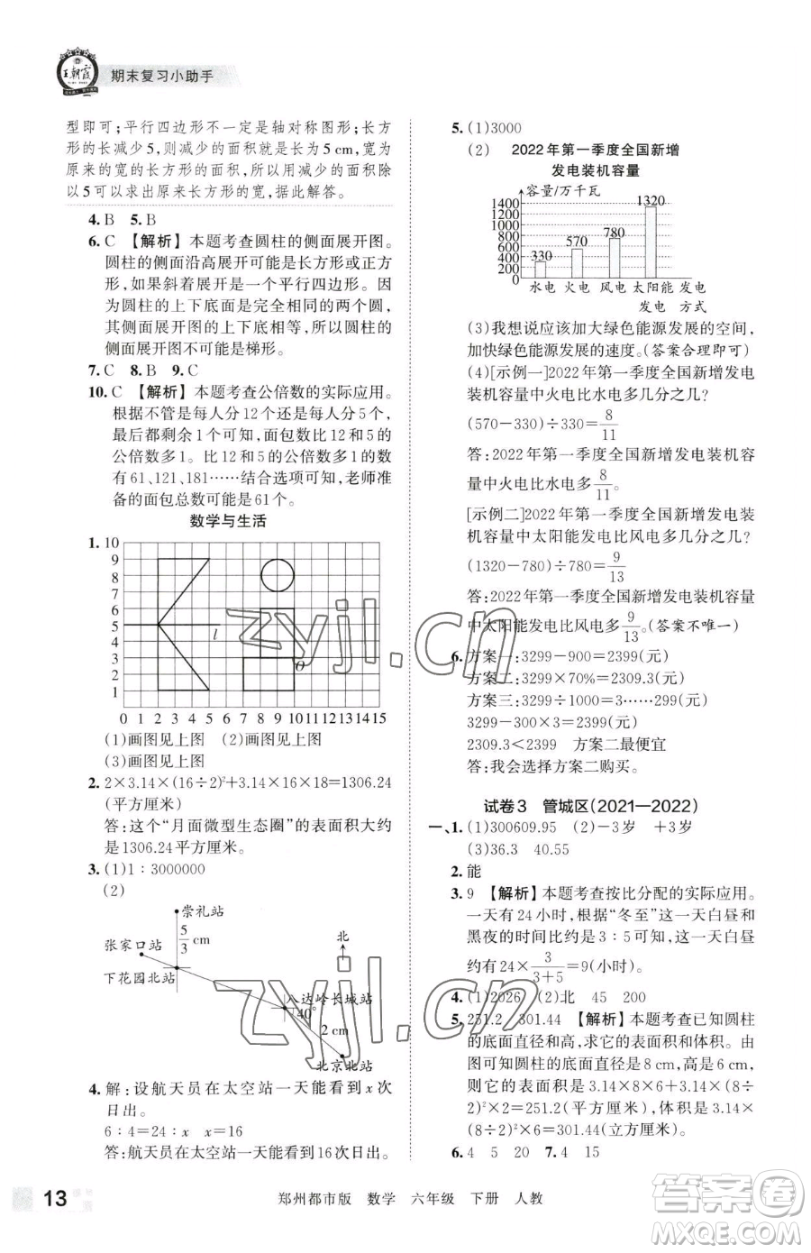 江西人民出版社2023王朝霞期末真題精編六年級下冊數(shù)學人教版鄭州專版參考答案