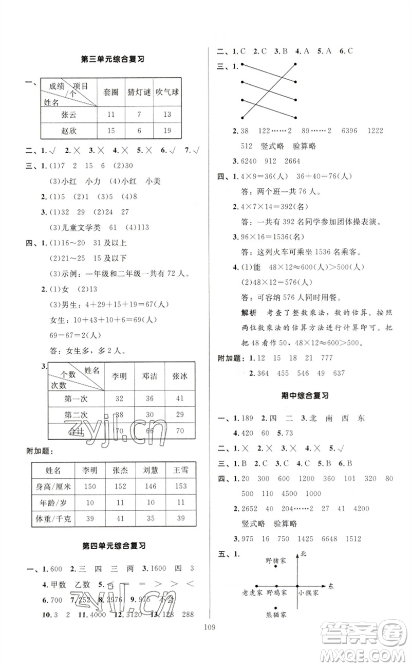 二十一世紀出版社集團2023多A課堂課時廣東作業(yè)本三年級數(shù)學(xué)下冊人教版參考答案