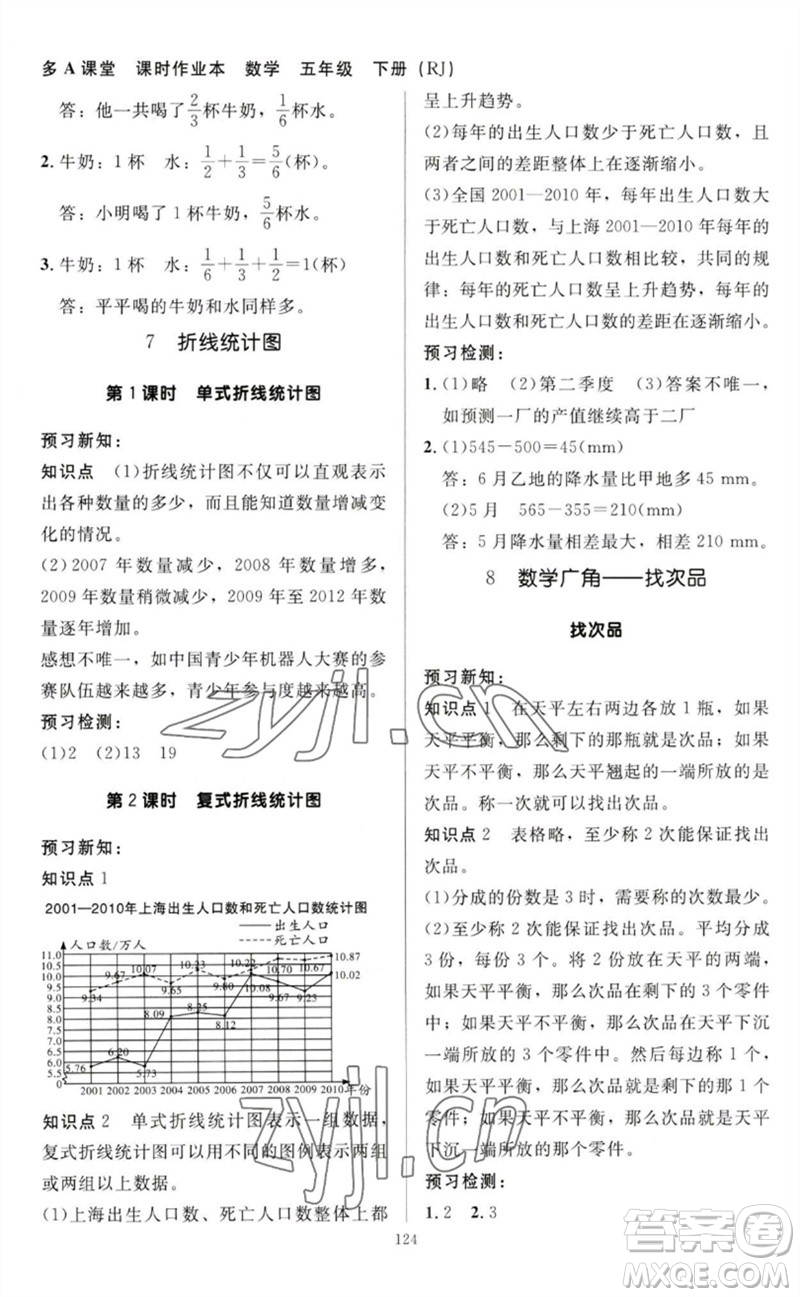 二十一世紀(jì)出版社集團(tuán)2023多A課堂課時(shí)廣東作業(yè)本五年級(jí)數(shù)學(xué)下冊(cè)人教版參考答案