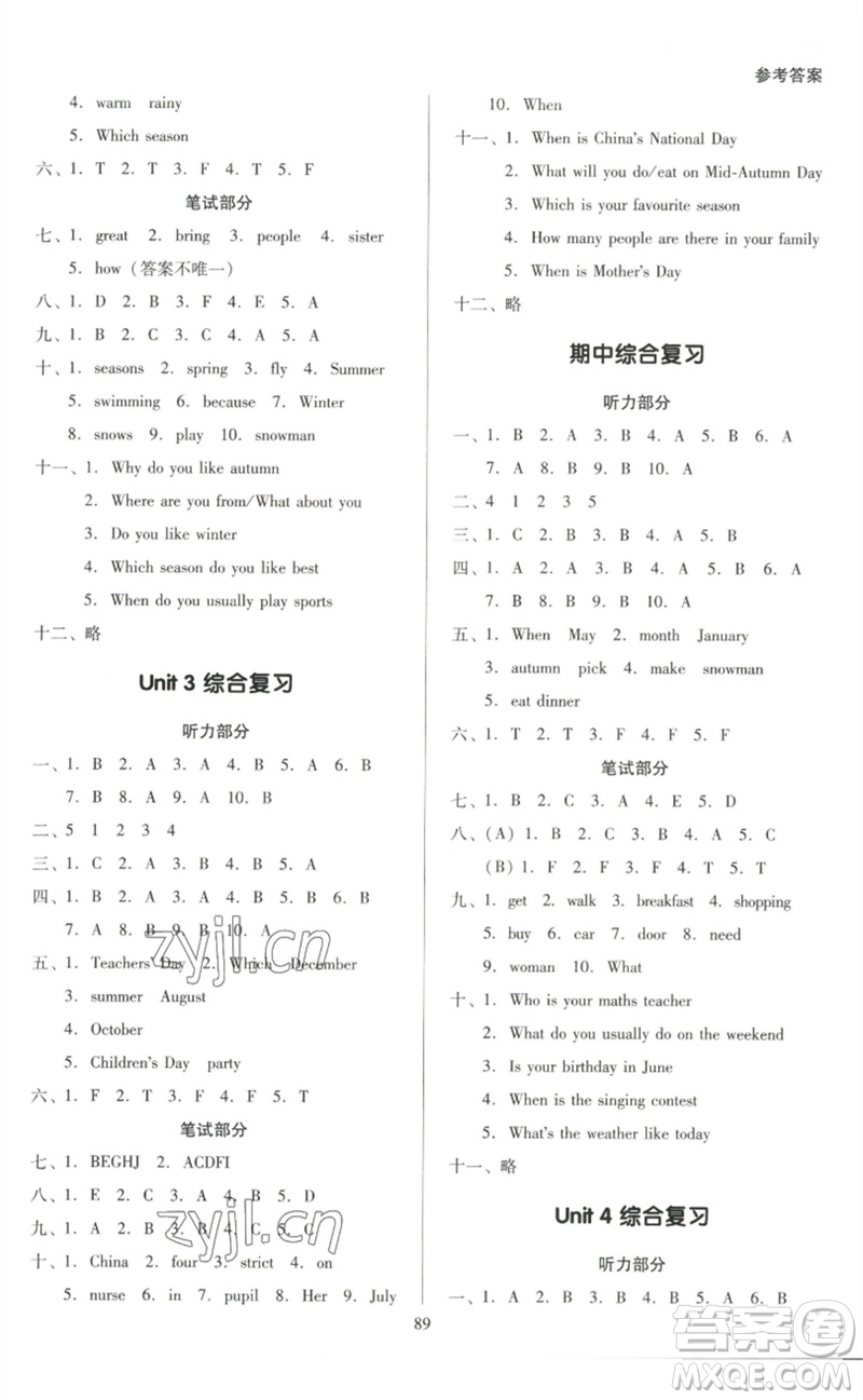 二十一世紀出版社集團2023多A課堂課時廣東作業(yè)本五年級英語下冊人教PEP版參考答案