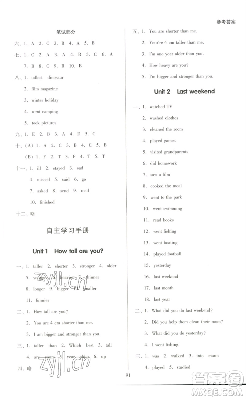 二十一世紀(jì)出版社集團2023多A課堂課時廣東作業(yè)本六年級英語下冊人教PEP版參考答案