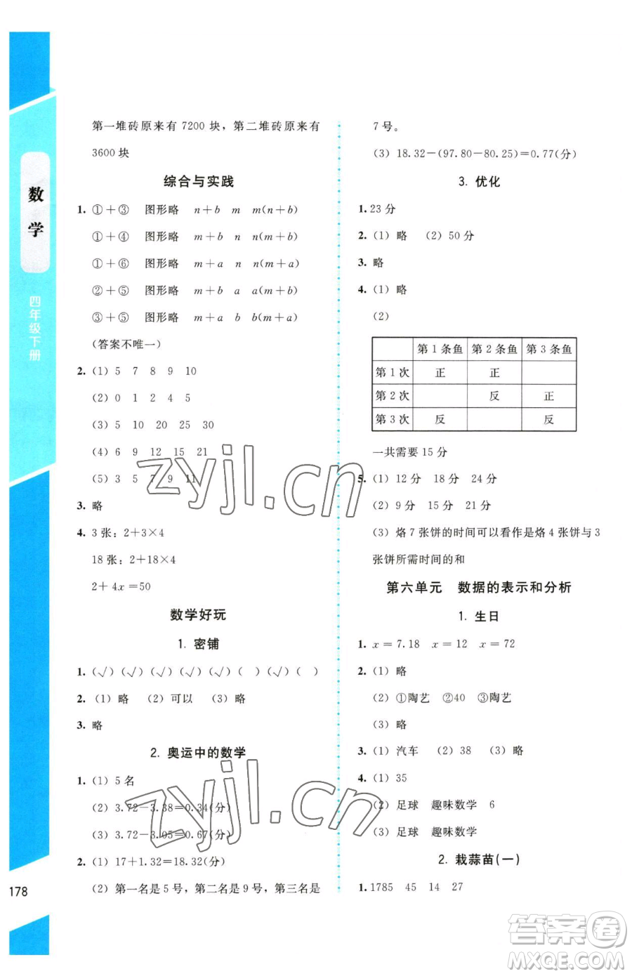 北京師范大學出版社2023課內(nèi)課外直通車四年級下冊數(shù)學北師大版參考答案