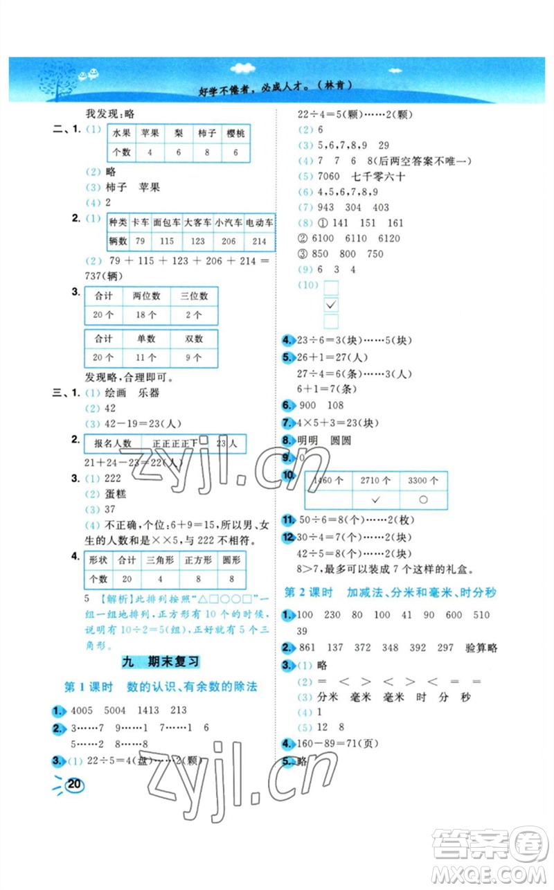 東南大學(xué)出版社2023小題狂做培優(yōu)作業(yè)本二年級(jí)數(shù)學(xué)下冊(cè)蘇教版參考答案