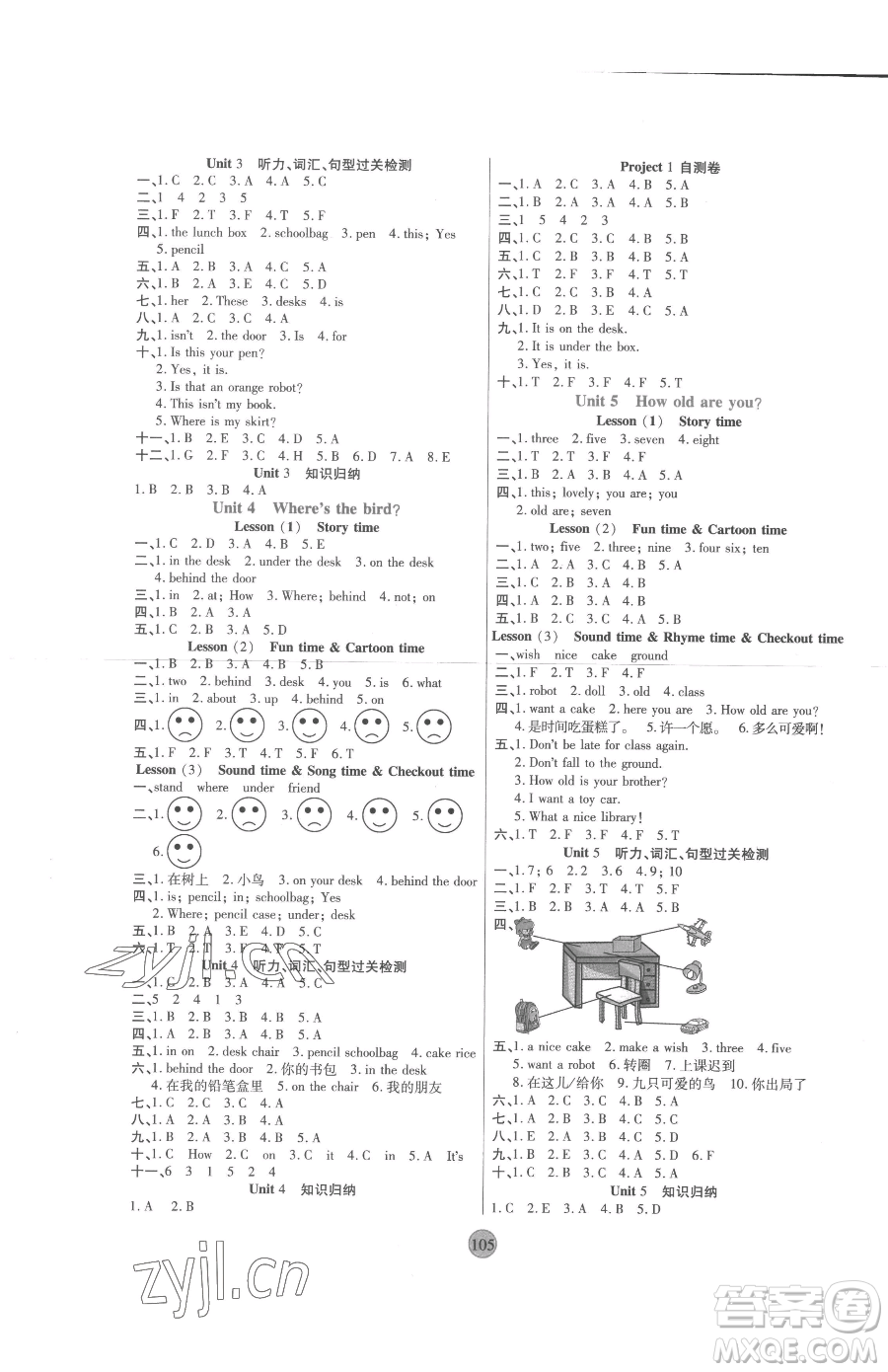 天津科學(xué)技術(shù)出版社2023云頂課堂三年級下冊英語譯林版參考答案