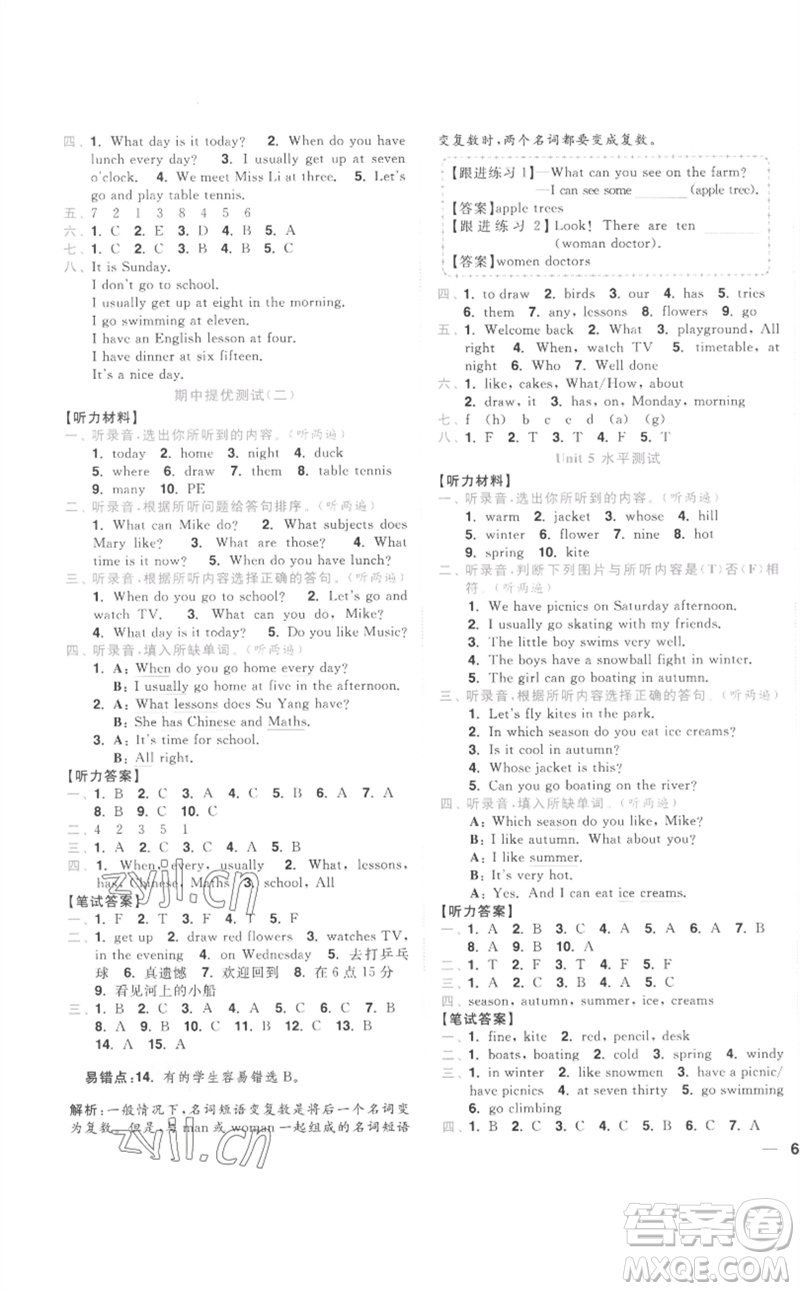 東南大學(xué)出版社2023小題狂做全程測(cè)評(píng)卷四年級(jí)英語(yǔ)下冊(cè)譯林版參考答案