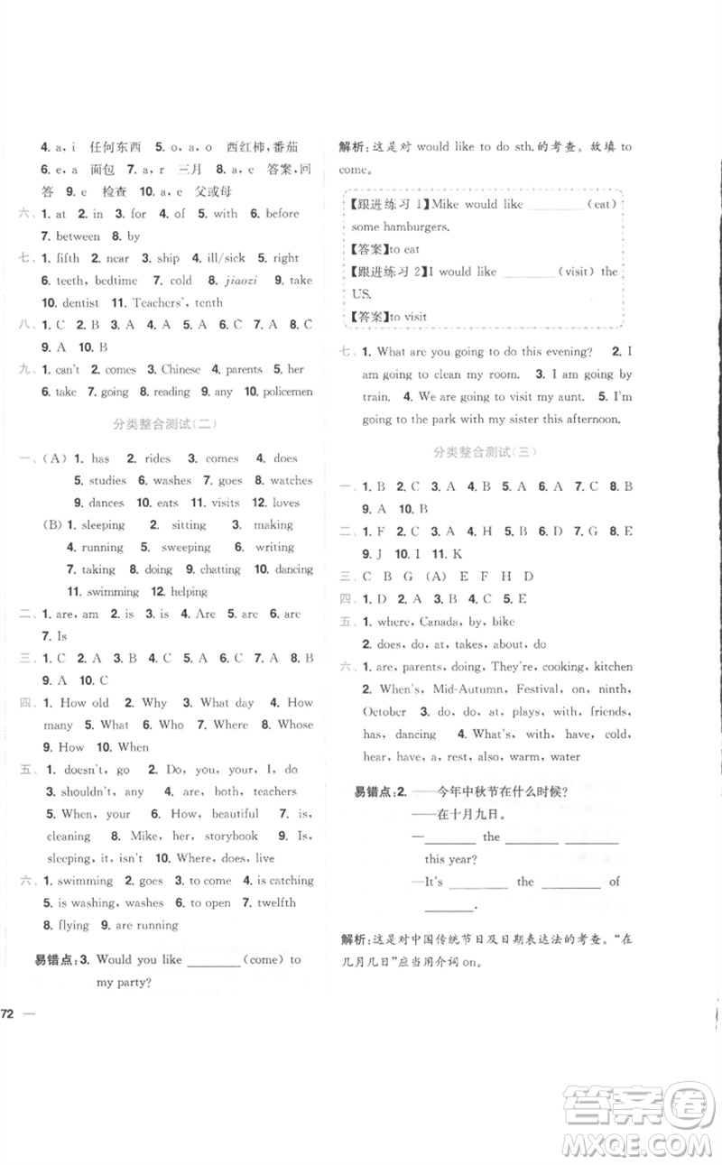 東南大學(xué)出版社2023小題狂做全程測評卷五年級英語下冊譯林版參考答案