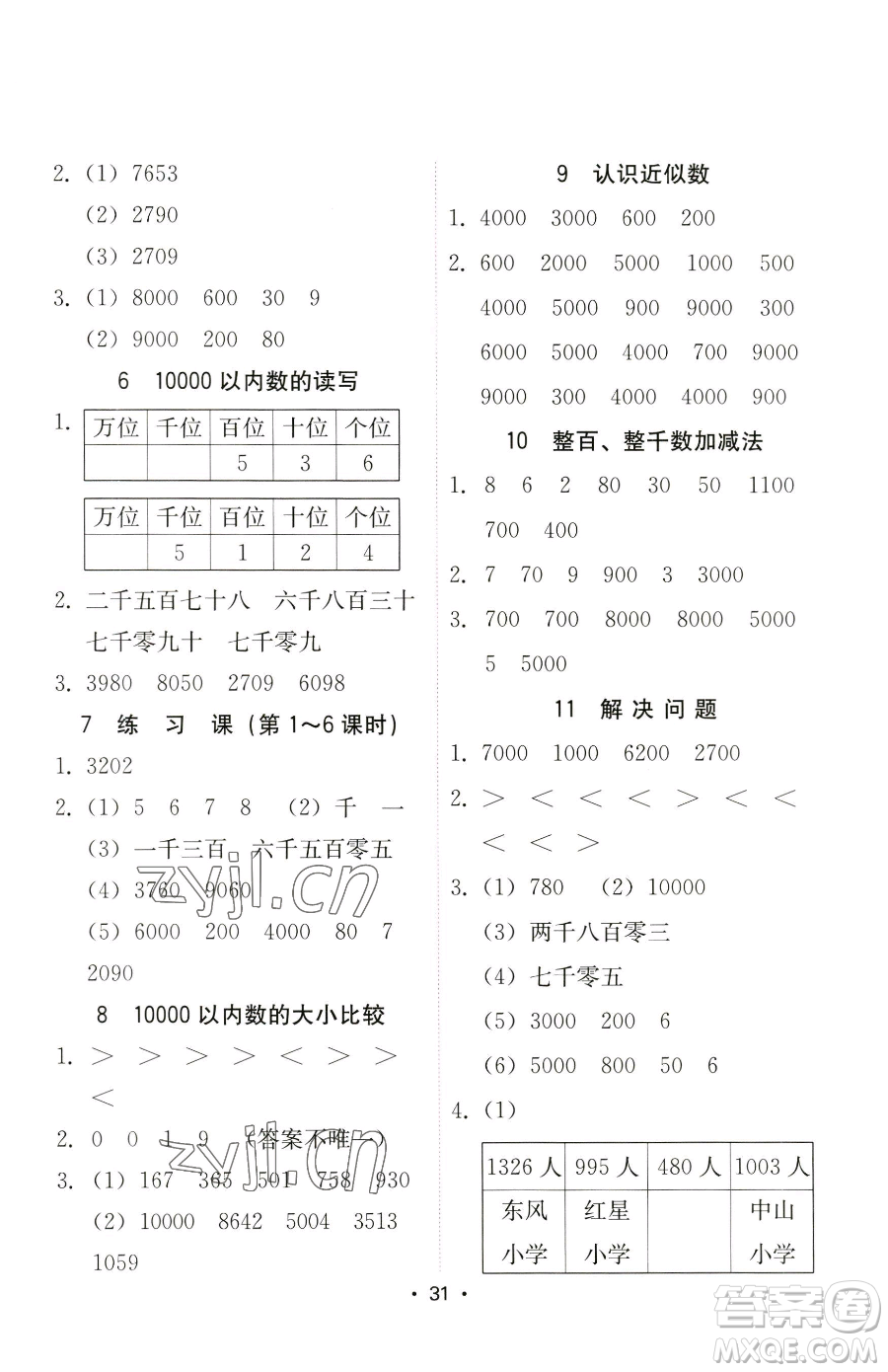安徽人民出版社2023教與學課時學練測二年級下冊數(shù)學人教版參考答案