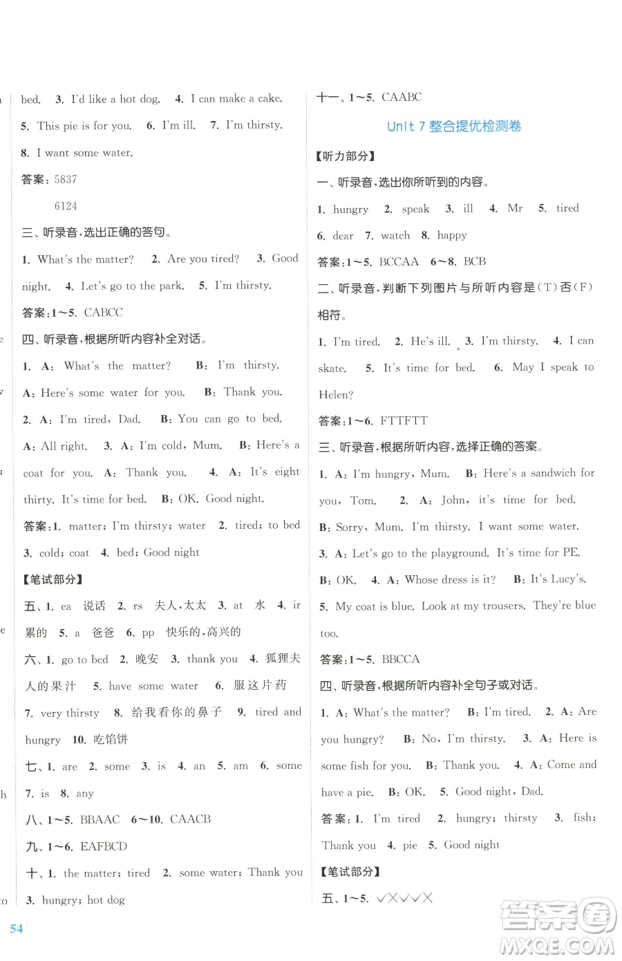 北方婦女兒童出版社2023復(fù)習(xí)金卷同步跟蹤大試卷四年級(jí)下冊(cè)英語(yǔ)譯林版提優(yōu)版參考答案