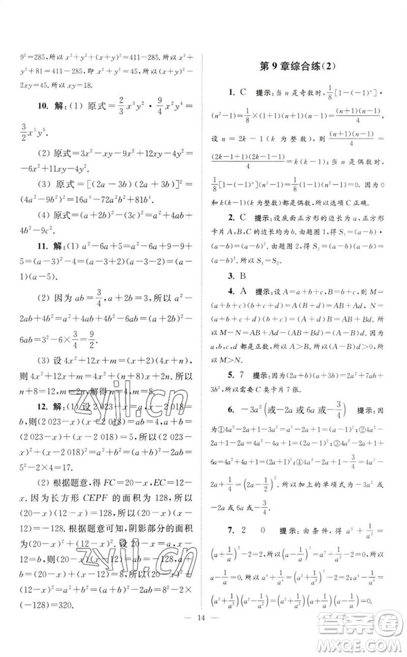江蘇鳳凰科學(xué)技術(shù)出版社2023初中數(shù)學(xué)小題狂做七年級下冊蘇科版巔峰版參考答案