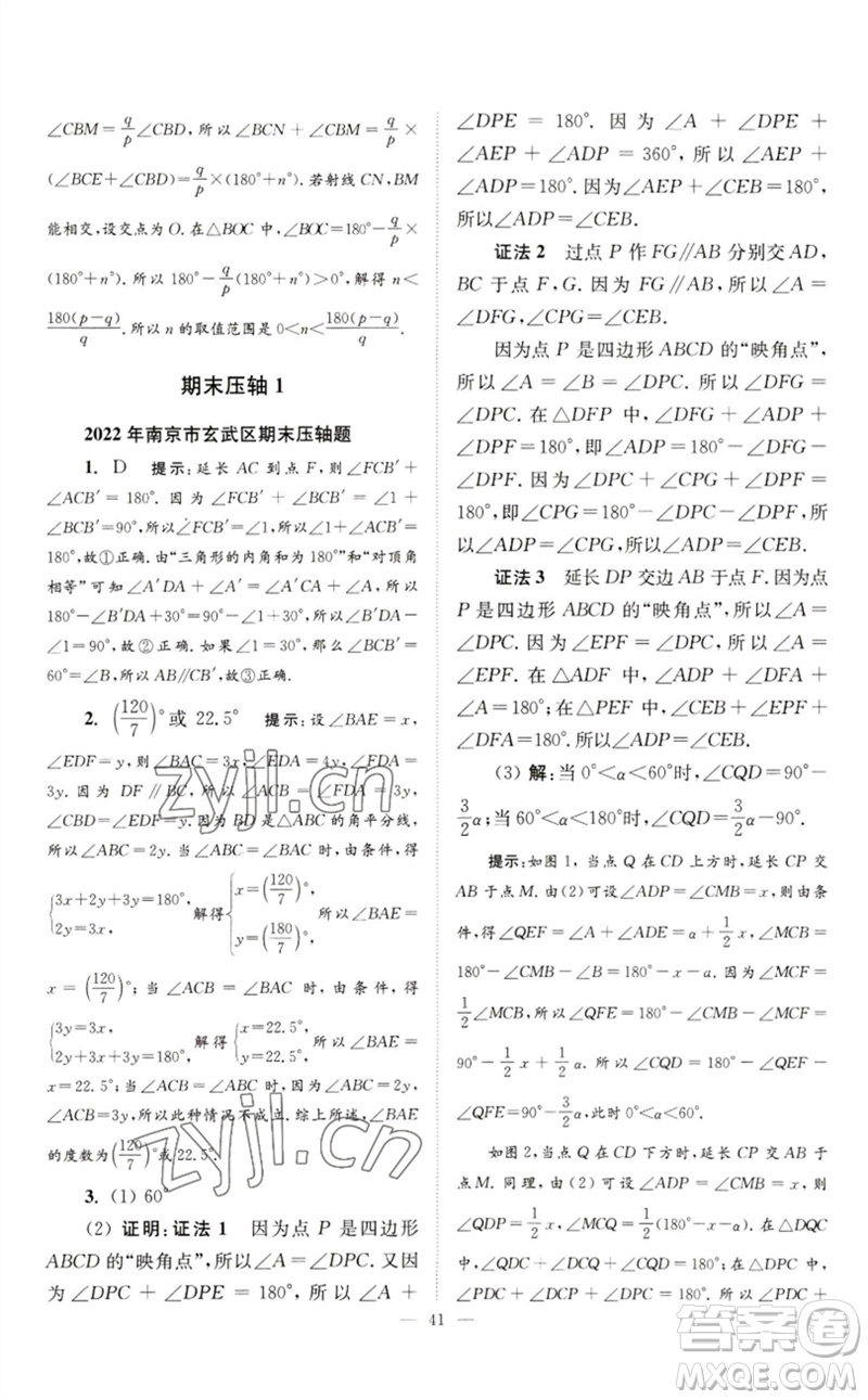 江蘇鳳凰科學(xué)技術(shù)出版社2023初中數(shù)學(xué)小題狂做七年級下冊蘇科版巔峰版參考答案