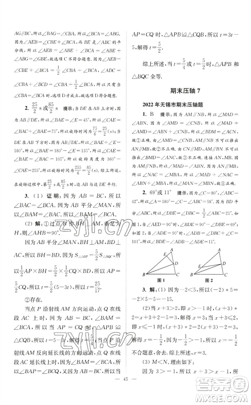 江蘇鳳凰科學(xué)技術(shù)出版社2023初中數(shù)學(xué)小題狂做七年級下冊蘇科版巔峰版參考答案