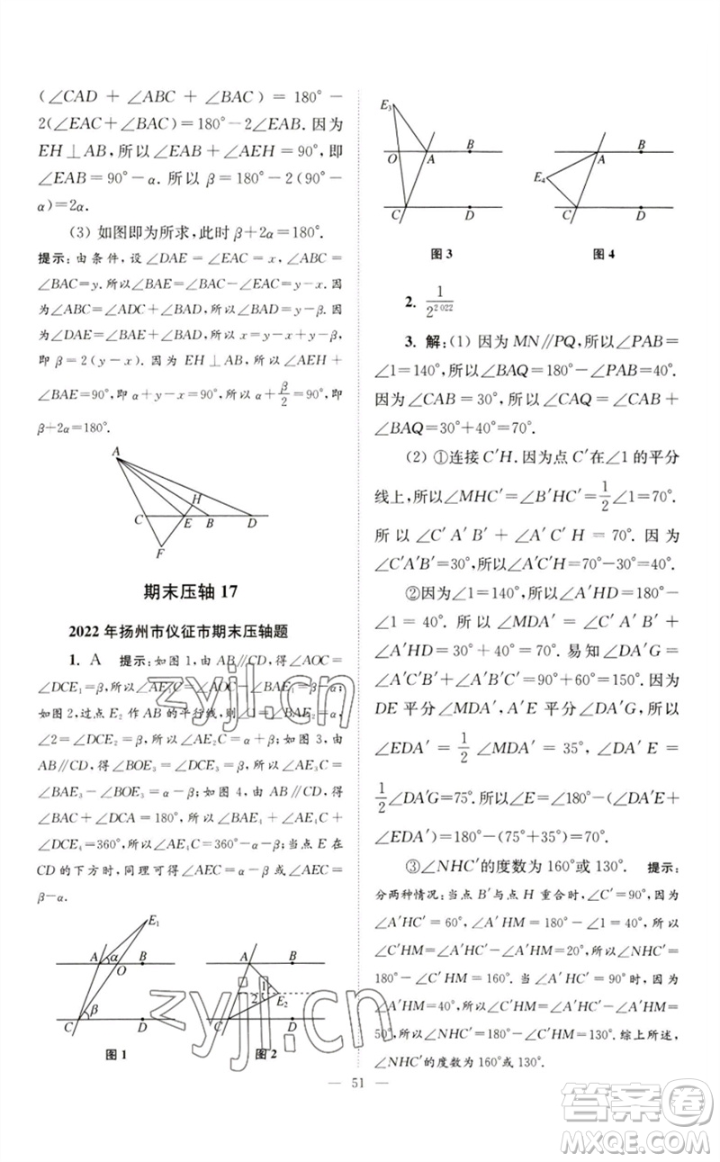 江蘇鳳凰科學(xué)技術(shù)出版社2023初中數(shù)學(xué)小題狂做七年級下冊蘇科版巔峰版參考答案