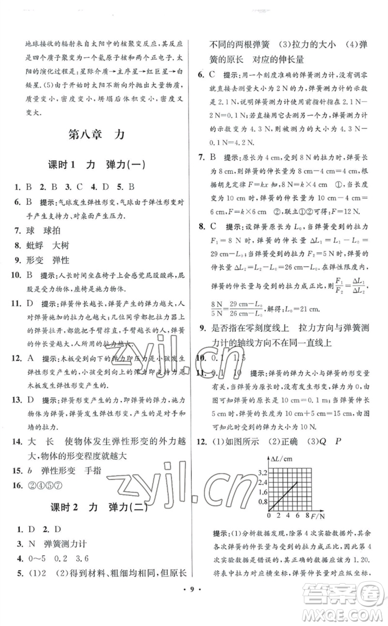 江蘇鳳凰科學(xué)技術(shù)出版社2023初中物理小題狂做八年級(jí)下冊(cè)蘇科版提優(yōu)版參考答案