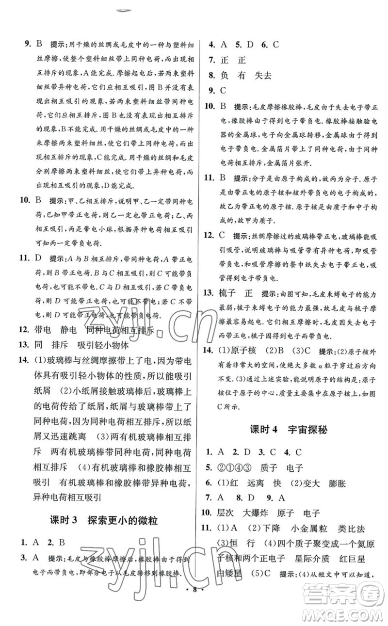 江蘇鳳凰科學(xué)技術(shù)出版社2023初中物理小題狂做八年級(jí)下冊(cè)蘇科版提優(yōu)版參考答案