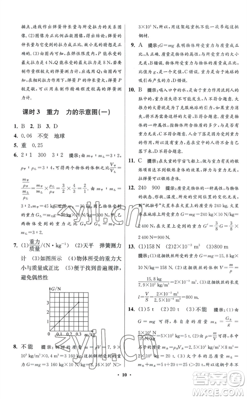 江蘇鳳凰科學(xué)技術(shù)出版社2023初中物理小題狂做八年級(jí)下冊(cè)蘇科版提優(yōu)版參考答案