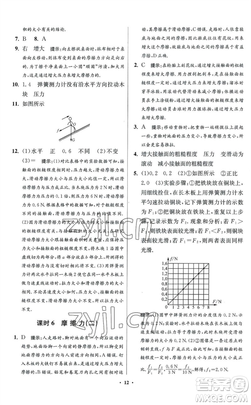 江蘇鳳凰科學(xué)技術(shù)出版社2023初中物理小題狂做八年級(jí)下冊(cè)蘇科版提優(yōu)版參考答案