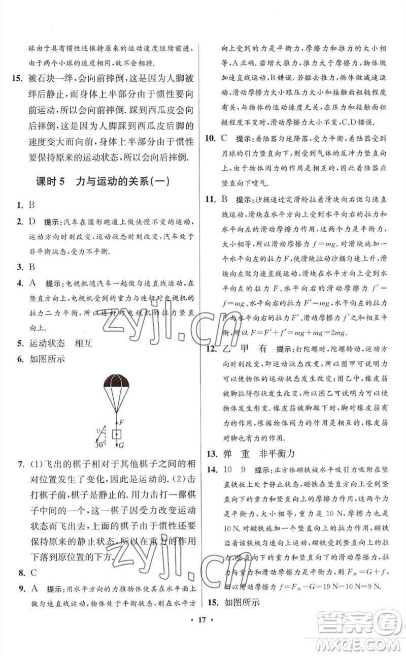 江蘇鳳凰科學(xué)技術(shù)出版社2023初中物理小題狂做八年級(jí)下冊(cè)蘇科版提優(yōu)版參考答案