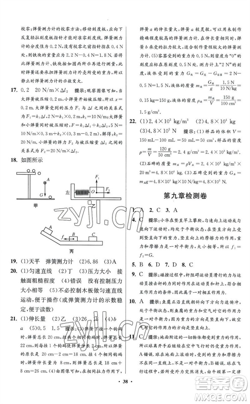 江蘇鳳凰科學(xué)技術(shù)出版社2023初中物理小題狂做八年級(jí)下冊(cè)蘇科版提優(yōu)版參考答案