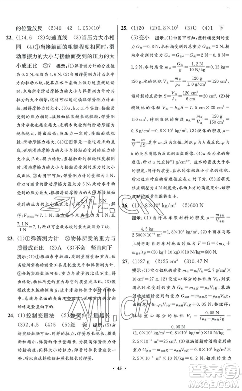 江蘇鳳凰科學(xué)技術(shù)出版社2023初中物理小題狂做八年級(jí)下冊(cè)蘇科版提優(yōu)版參考答案