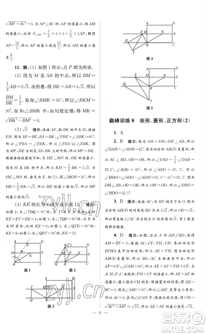 江蘇鳳凰科學(xué)技術(shù)出版社2023初中數(shù)學(xué)小題狂做八年級下冊蘇科版巔峰版參考答案