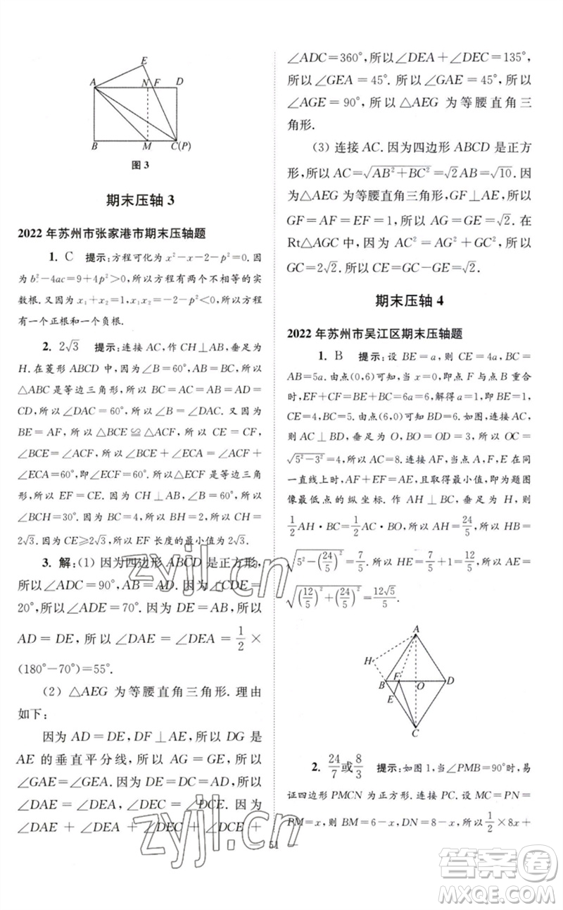 江蘇鳳凰科學(xué)技術(shù)出版社2023初中數(shù)學(xué)小題狂做八年級下冊蘇科版巔峰版參考答案