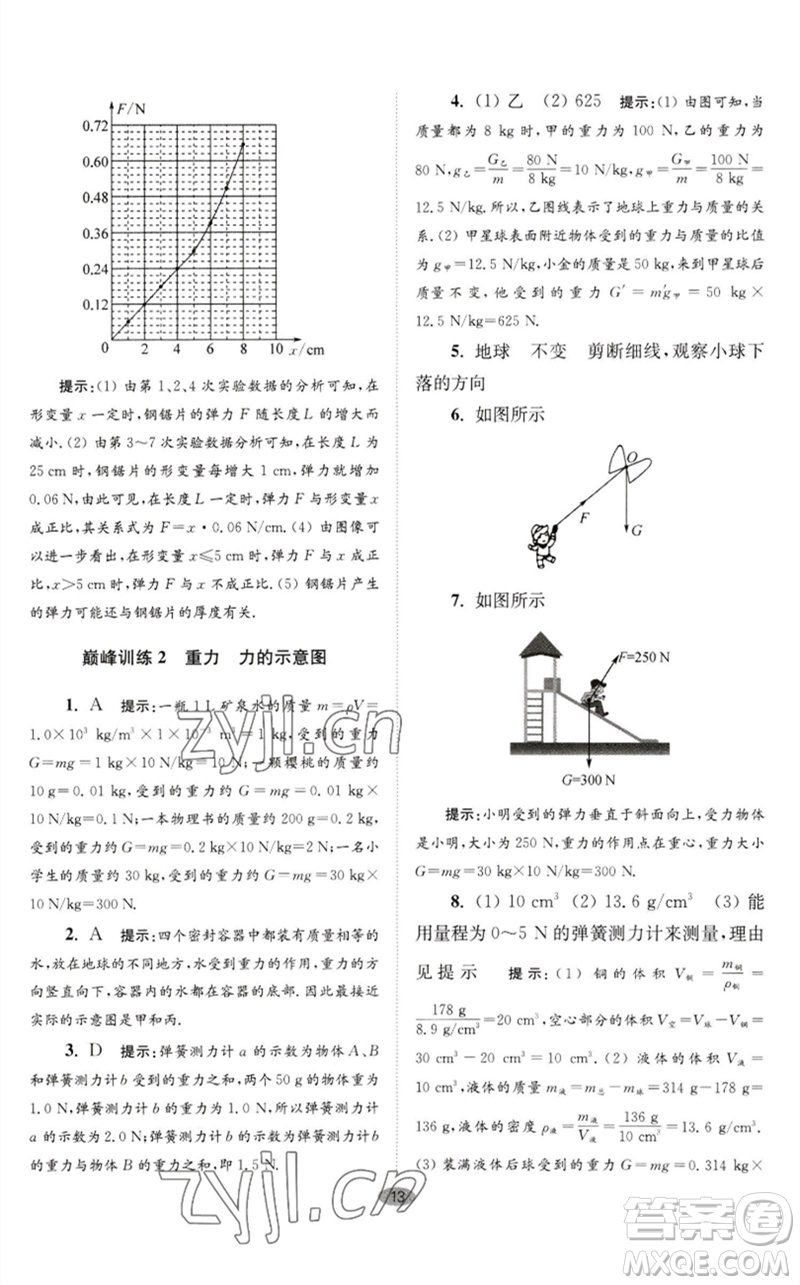 江蘇鳳凰科學(xué)技術(shù)出版社2023初中物理小題狂做八年級(jí)下冊(cè)蘇科版巔峰版參考答案