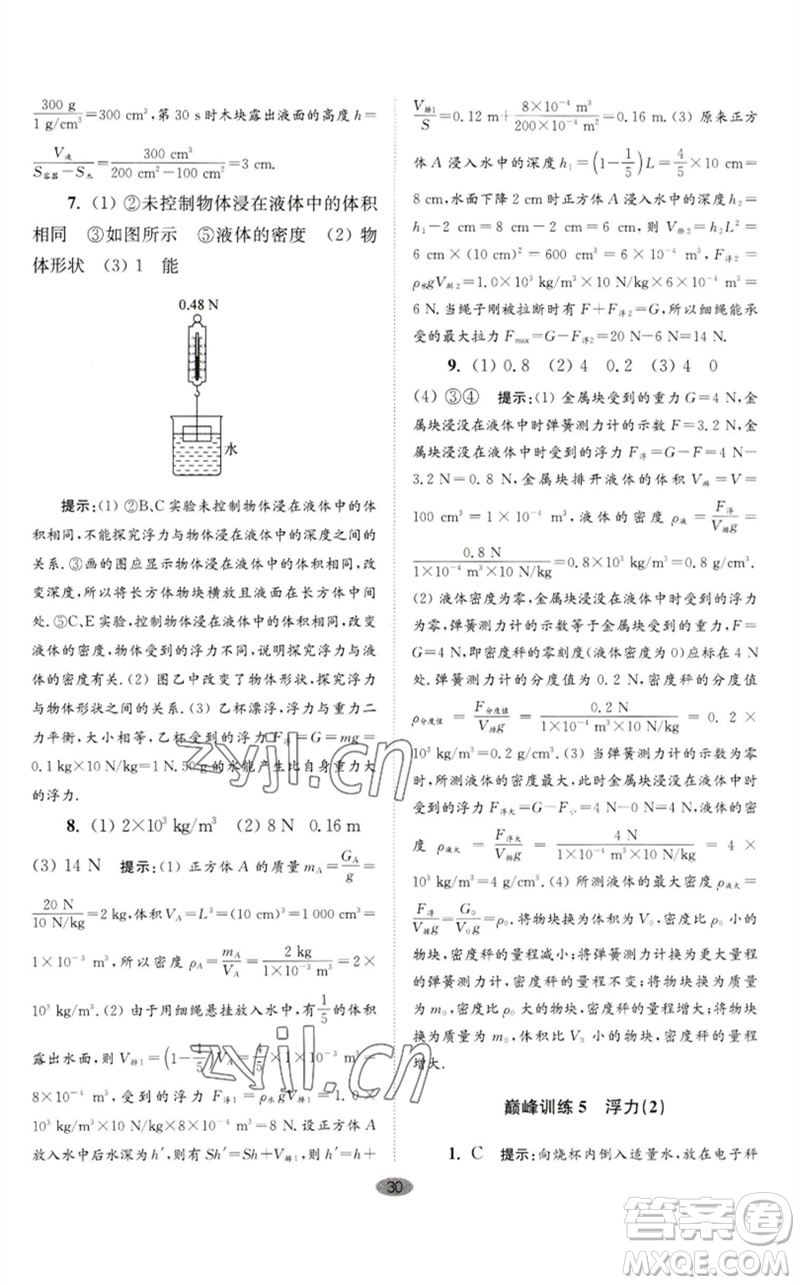 江蘇鳳凰科學(xué)技術(shù)出版社2023初中物理小題狂做八年級(jí)下冊(cè)蘇科版巔峰版參考答案