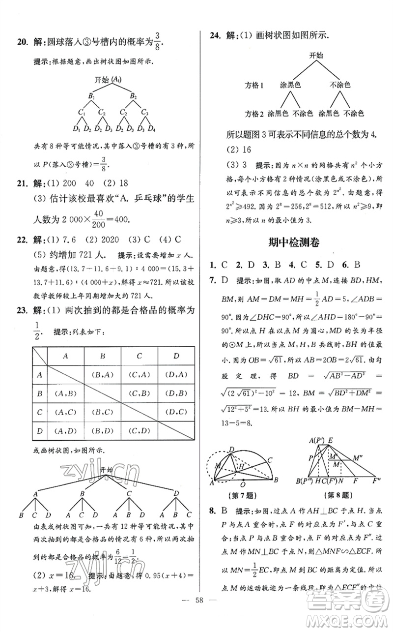 江蘇鳳凰科學技術出版社2023初中數(shù)學小題狂做九年級下冊蘇科版提優(yōu)版參考答案