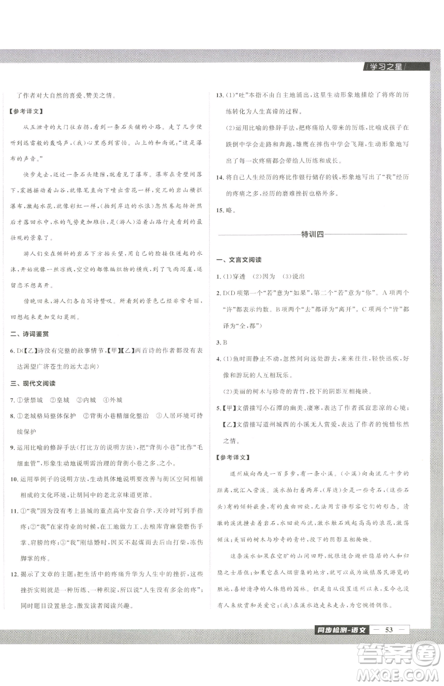 延邊大學(xué)出版社2023中考快遞同步檢測(cè)八年級(jí)下冊(cè)語(yǔ)文人教版大連專(zhuān)版參考答案