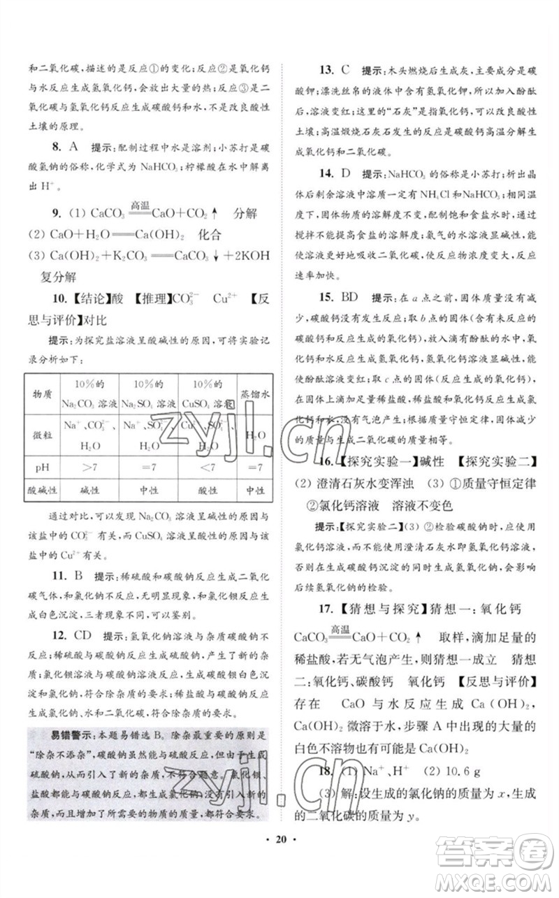 江蘇鳳凰科學(xué)技術(shù)出版社2023初中化學(xué)小題狂做九年級(jí)下冊(cè)滬教版提優(yōu)版參考答案