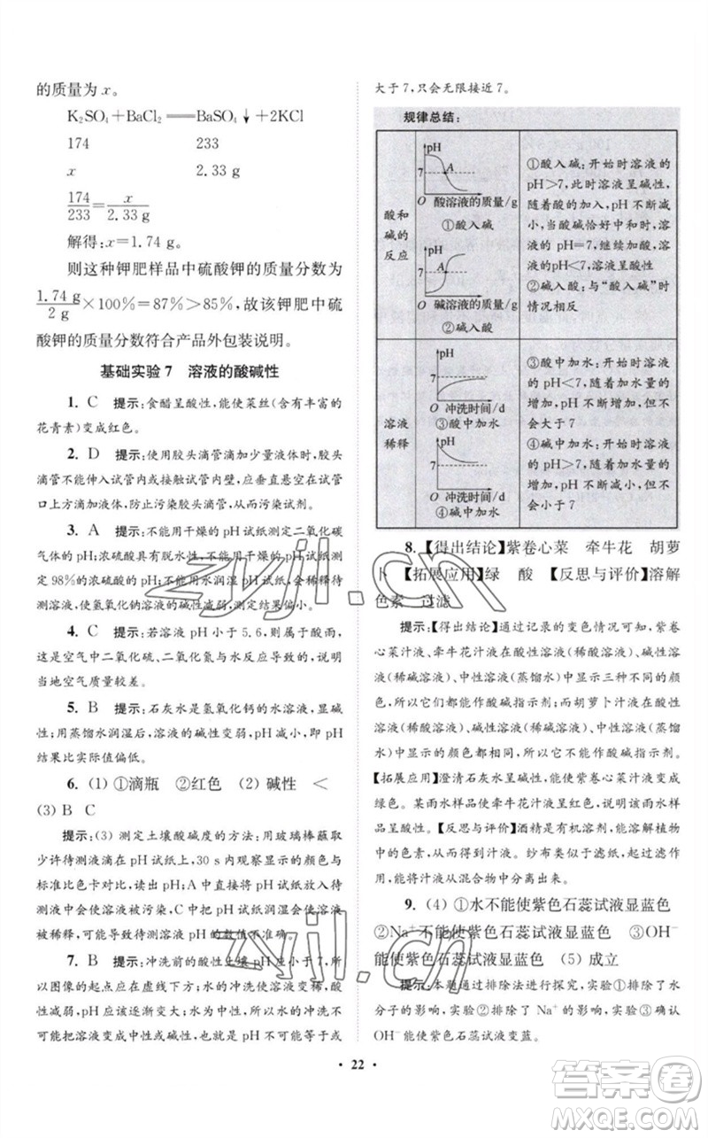 江蘇鳳凰科學(xué)技術(shù)出版社2023初中化學(xué)小題狂做九年級(jí)下冊(cè)滬教版提優(yōu)版參考答案