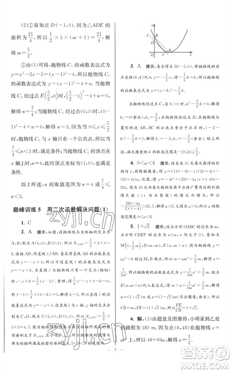 江蘇鳳凰科學(xué)技術(shù)出版社2023初中數(shù)學(xué)小題狂做九年級下冊蘇科版巔峰版參考答案