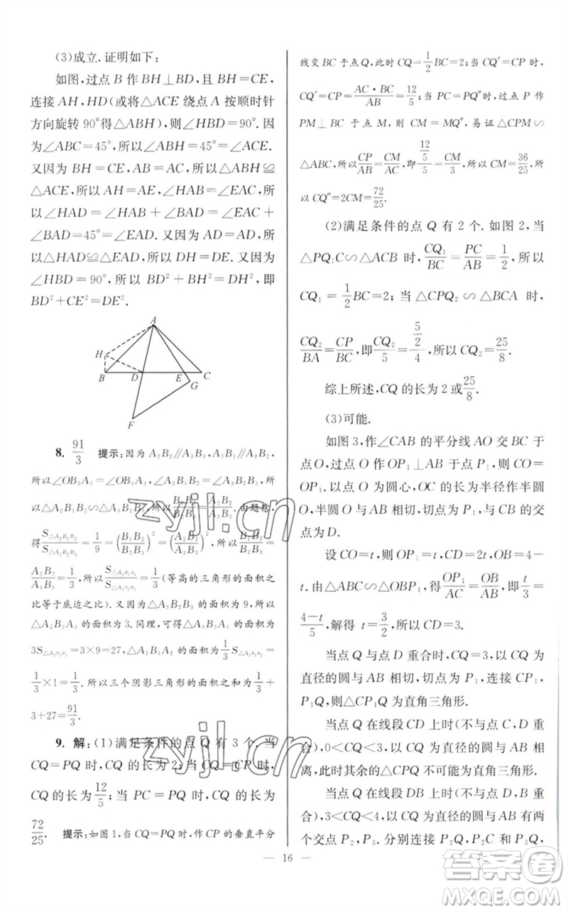 江蘇鳳凰科學(xué)技術(shù)出版社2023初中數(shù)學(xué)小題狂做九年級下冊蘇科版巔峰版參考答案