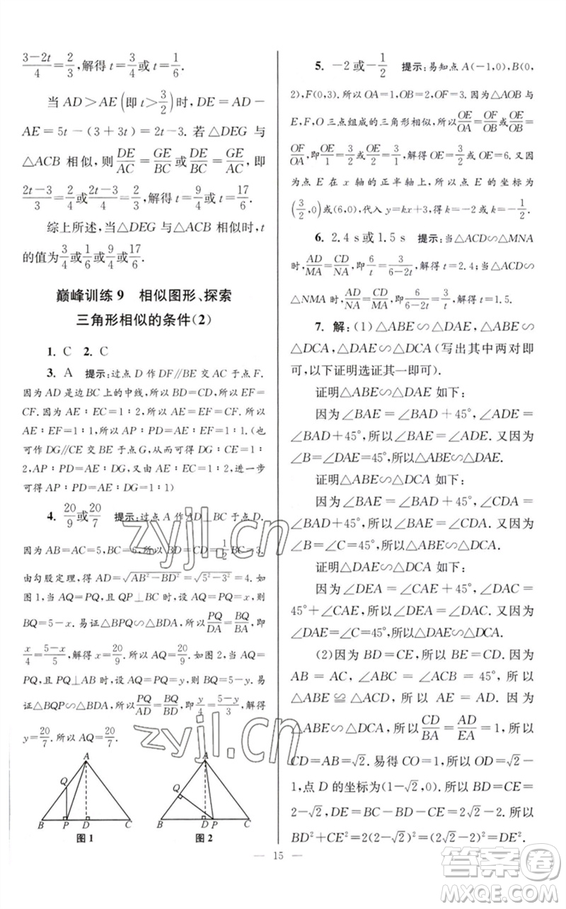 江蘇鳳凰科學(xué)技術(shù)出版社2023初中數(shù)學(xué)小題狂做九年級下冊蘇科版巔峰版參考答案